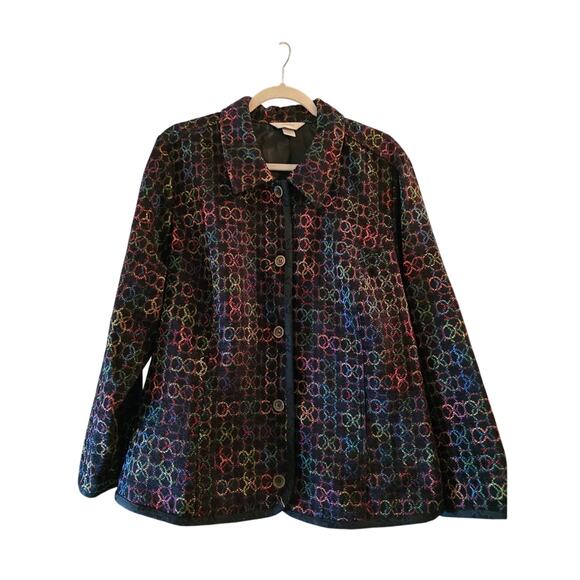 Vtg Womens Tapestry Feel Colorful Circle Print Suit Jacket Size 2X Boho Artistic - Picture 1 of 8